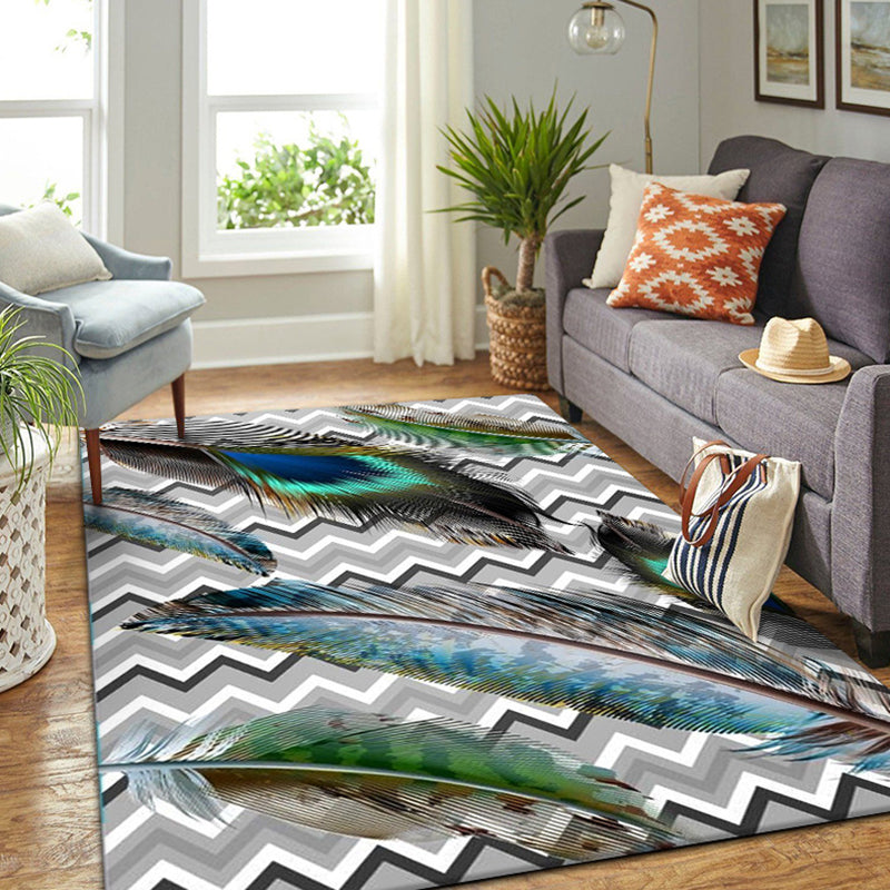 Luxurious Feather Pattern Rug Contemporary Creative Rug Non-Slip Backing Carpet for Living Room