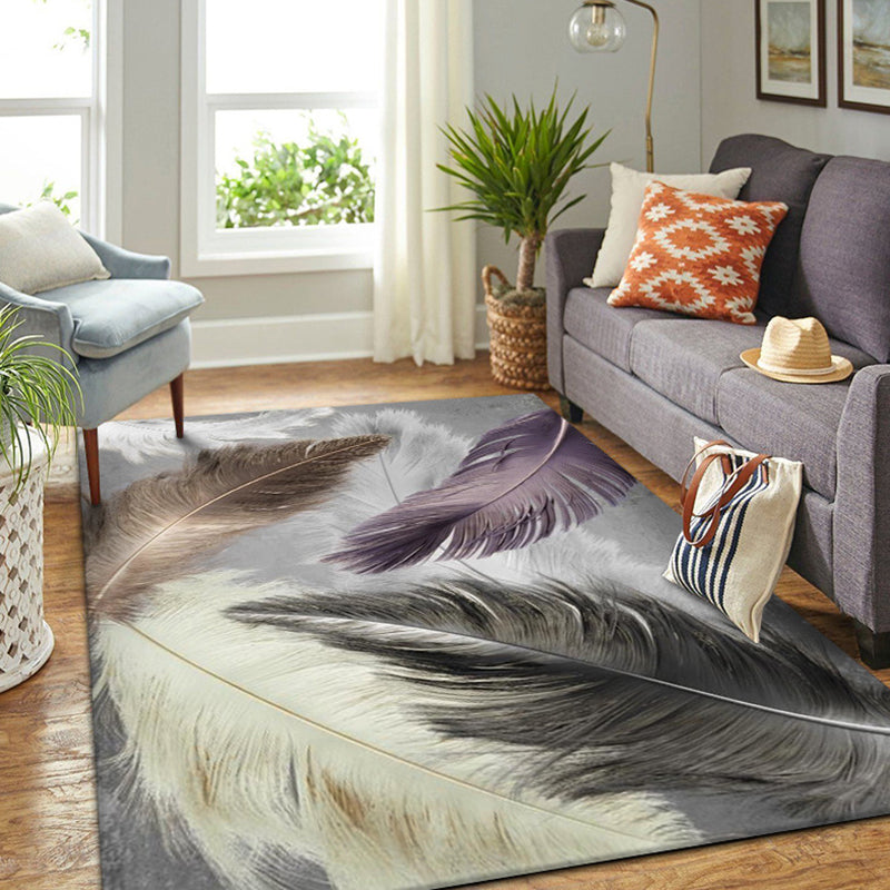 Luxurious Feather Pattern Rug Contemporary Creative Rug Non-Slip Backing Carpet for Living Room