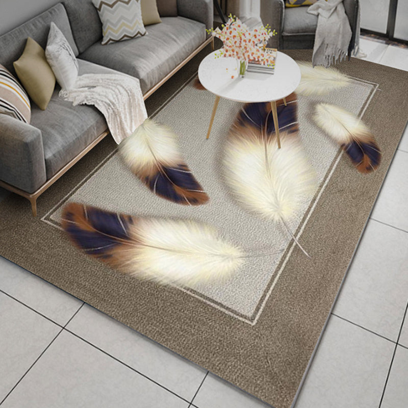 Luxurious Feather Pattern Rug Contemporary Creative Rug Non-Slip Backing Carpet for Living Room