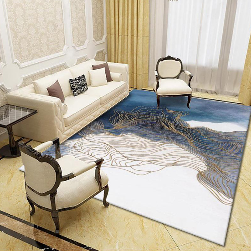 Contemporary Abstract Art Rug Distinctive Polyester Carpet Anti-Slip Backing Rug for Living Room