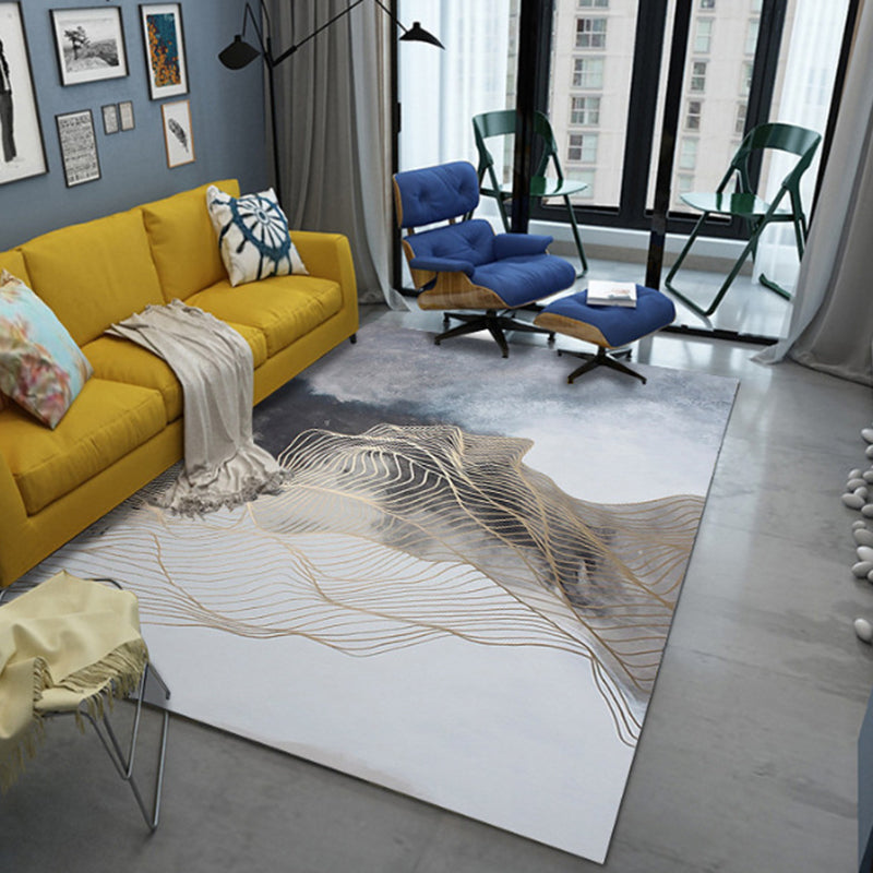 Contemporary Abstract Art Rug Distinctive Polyester Carpet Anti-Slip Backing Rug for Living Room