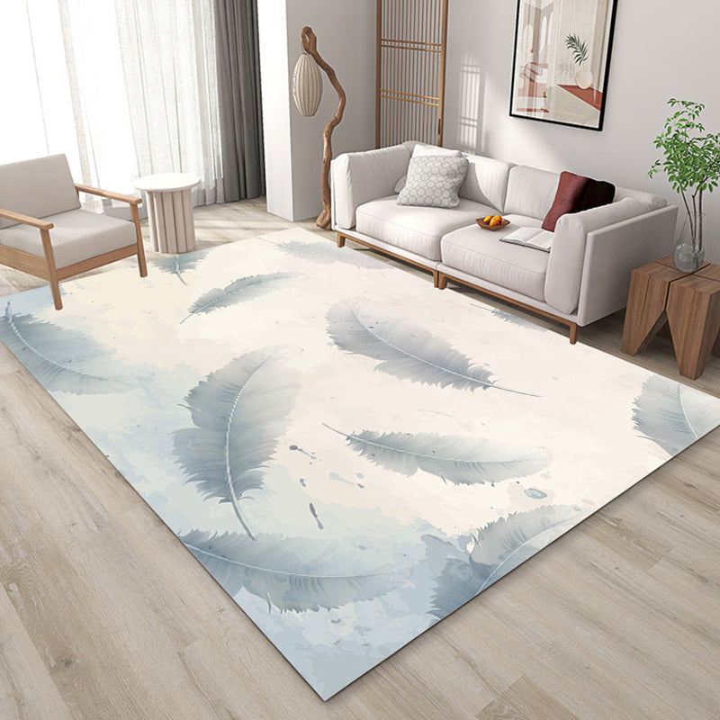 Trendy Feather Pattern Area Rug Modern Simple Carpet Polyester Friendly Washable Rug for Living Room