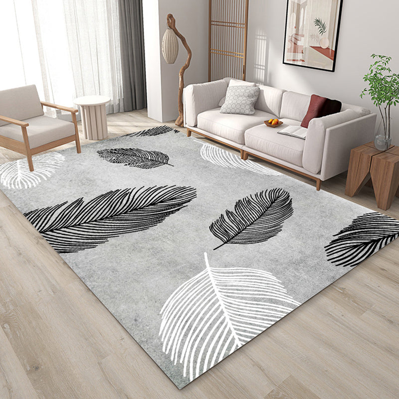 Trendy Feather Pattern Area Rug Modern Simple Carpet Polyester Friendly Washable Rug for Living Room