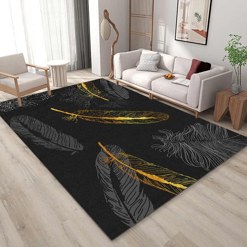 Trendy Feather Pattern Area Rug Modern Simple Carpet Polyester Friendly Washable Rug for Living Room