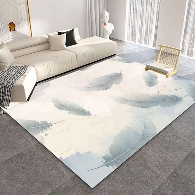 Trendy Feather Pattern Area Rug Modern Simple Carpet Polyester Friendly Washable Rug for Living Room