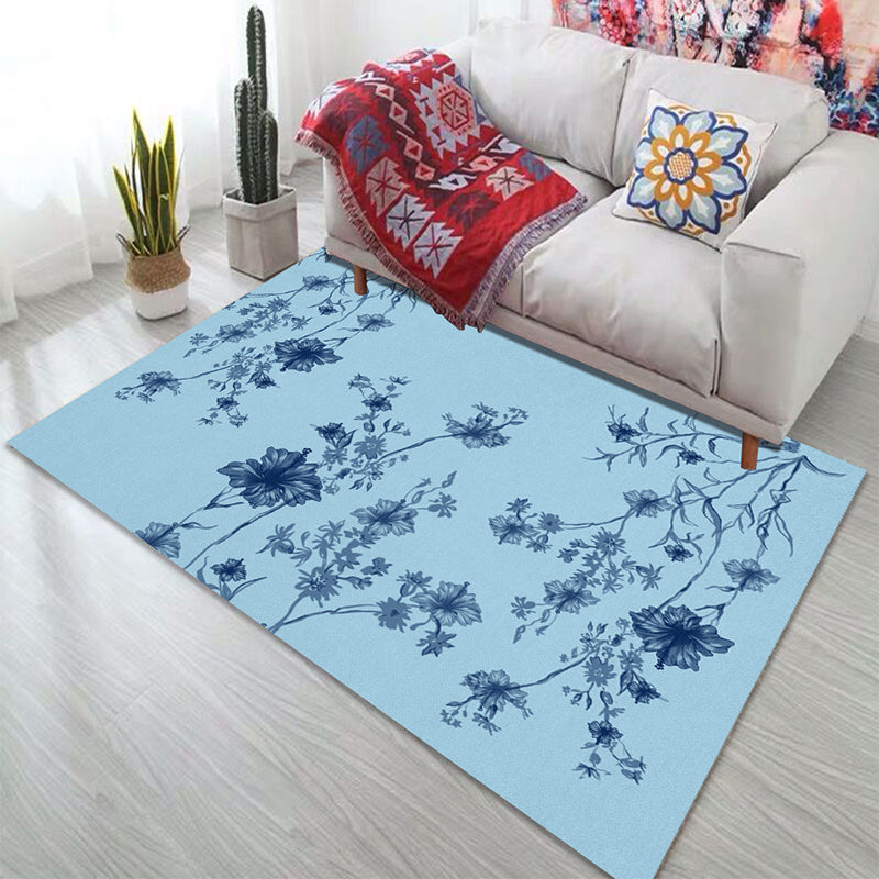 Fresh Plants Printed Area Rug Simple Contemporary Rug Anti-Slip Backing Carpet for Home Decoration