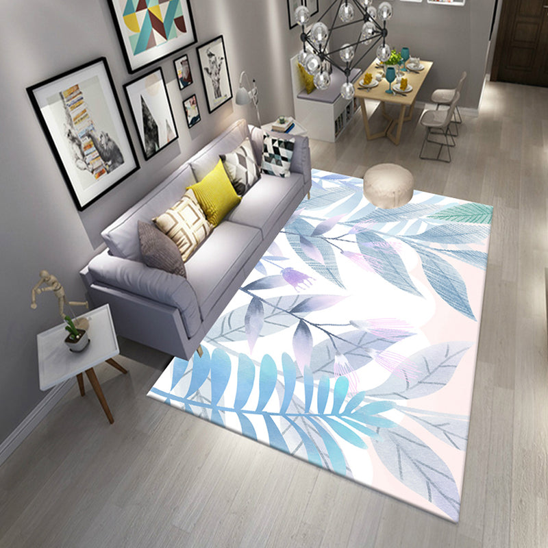 Fresh Plants Printed Area Rug Simple Contemporary Rug Anti-Slip Backing Carpet for Home Decoration