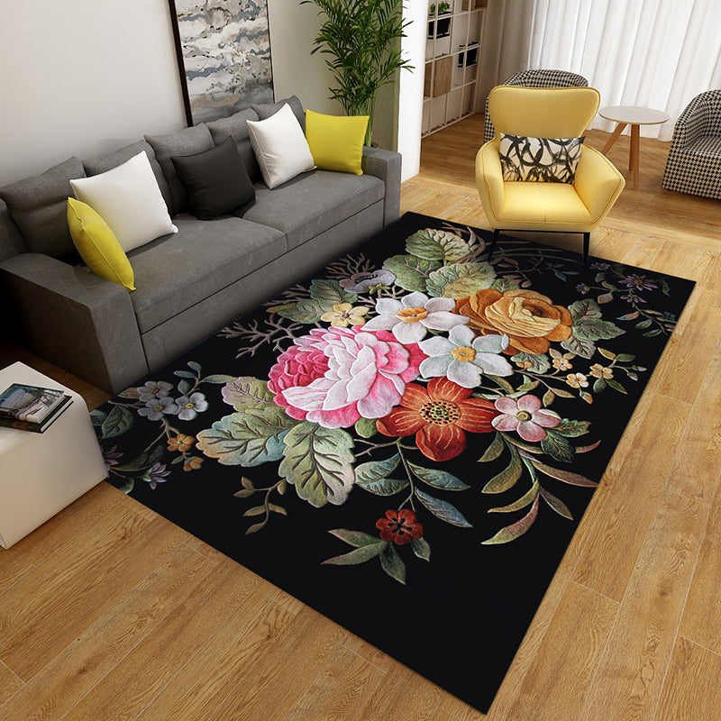 Multi-Color Funky Area Rug Gorgeous Flower Print Rug Non-Slip Backing Carpet for Living Room