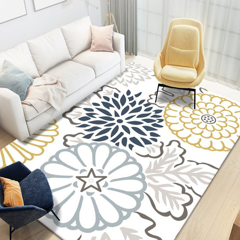 Natural Floral Printed Rug Trendy Polyester Area Rug Non-Slip Backing Carpet for Living Room