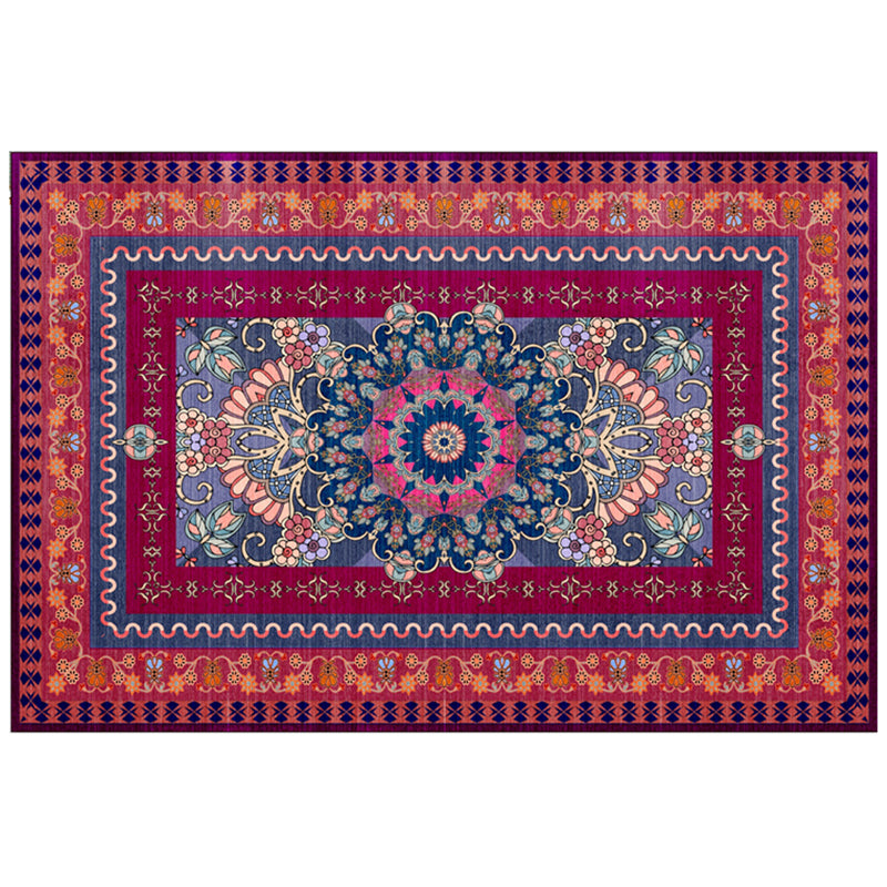 Red Tone Luxury Rug Polyester Ethnic Print Area Rug Anti-Slip Backing Carpet for Home Decoration