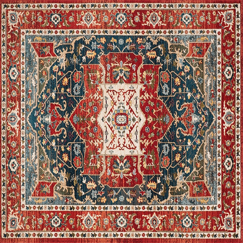Simple Red Tone Persian Rug Polyester Spearhead Area Rug Non-Slip Backing Carpet for Living Room