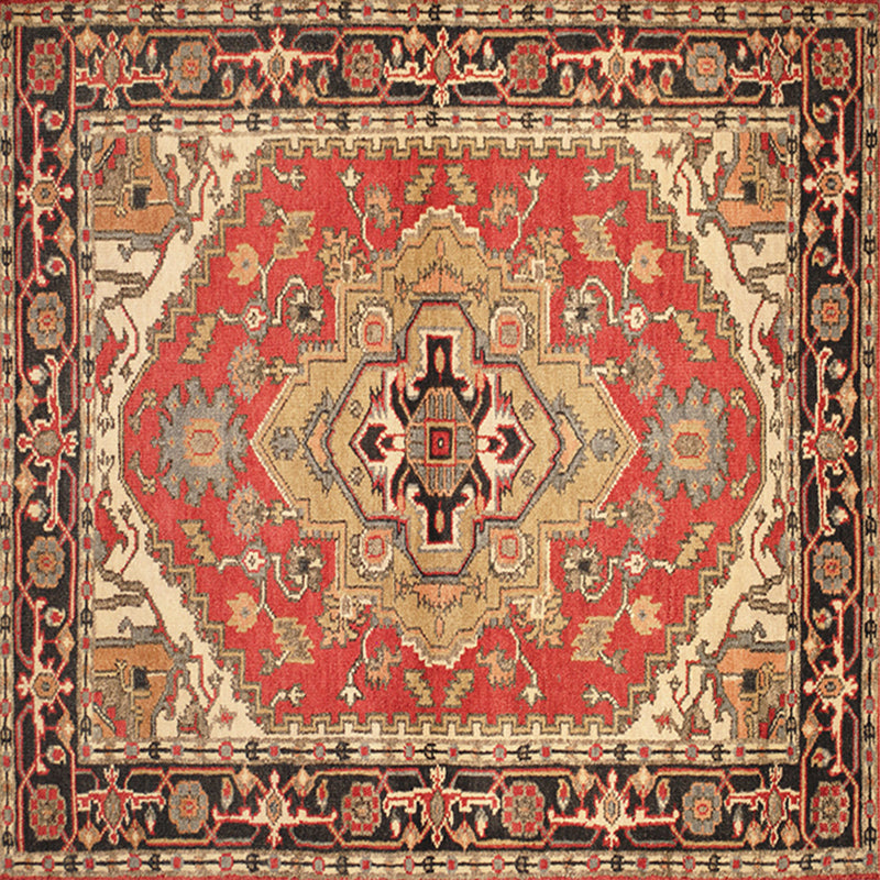 Simple Red Tone Persian Rug Polyester Spearhead Area Rug Non-Slip Backing Carpet for Living Room