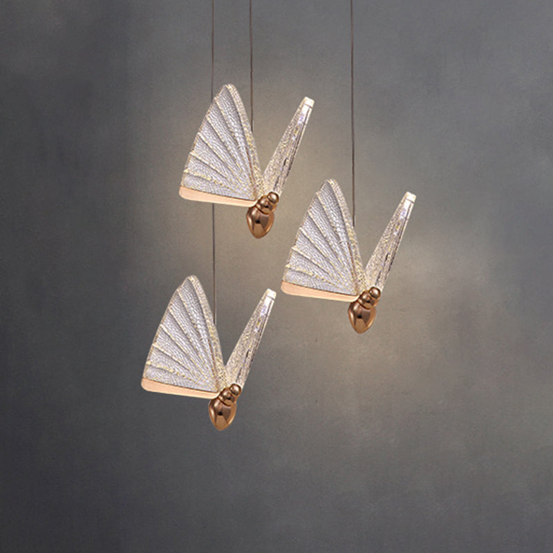 Gold Butterfly Pendant Light in Modern Creative Style Wrought Iron Hanging Light with Acrylic Shade