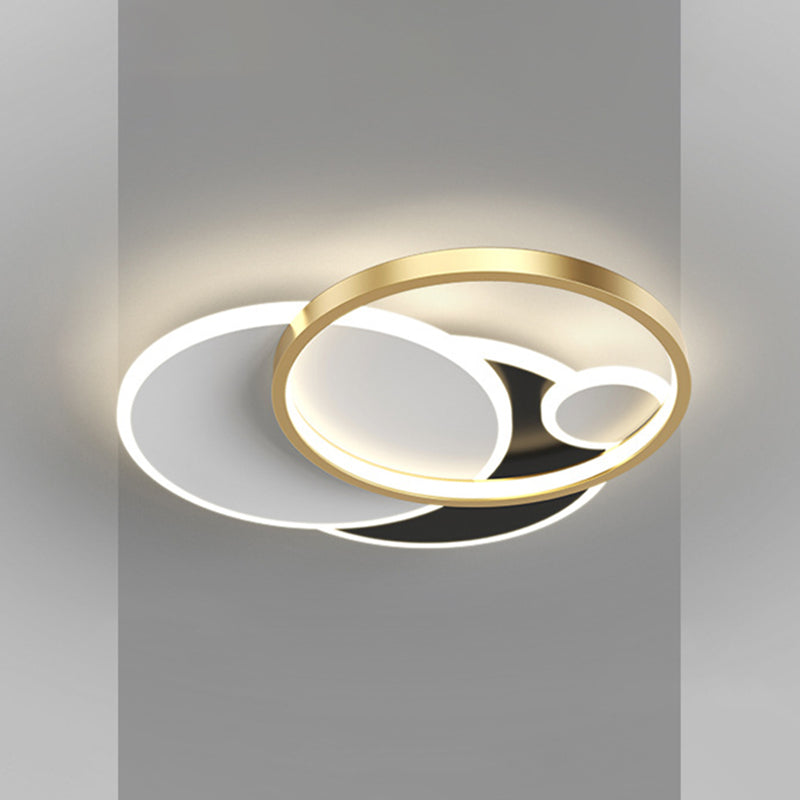 Circulaire moderne Flush Ceiling Light Metallic Bedroom Flush Mount LED Light in Black-White