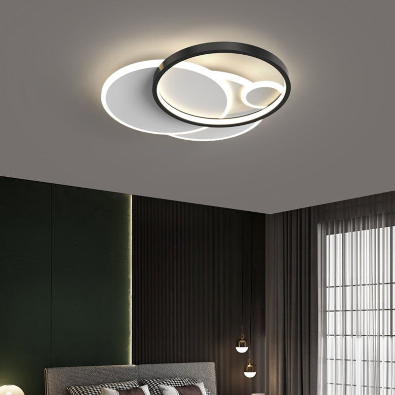 Circulaire moderne Flush Ceiling Light Metallic Bedroom Flush Mount LED Light in Black-White