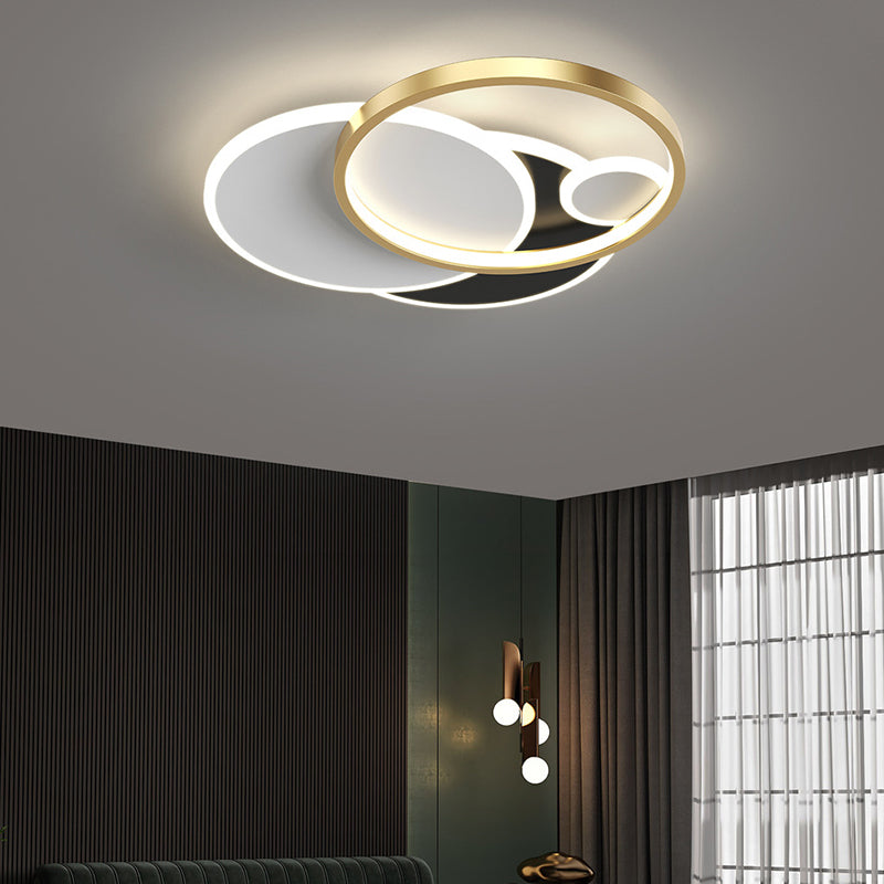 Circulaire moderne Flush Ceiling Light Metallic Bedroom Flush Mount LED Light in Black-White