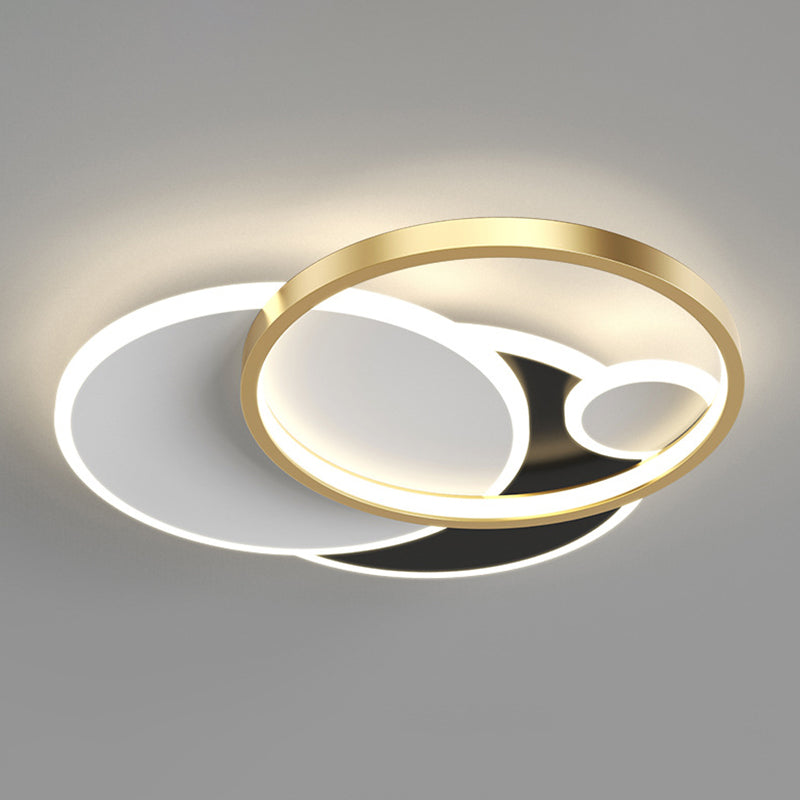 Circulaire moderne Flush Ceiling Light Metallic Bedroom Flush Mount LED Light in Black-White