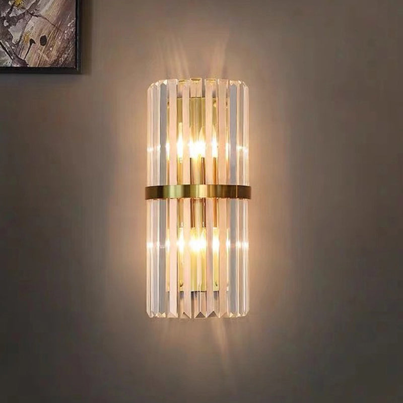 Gold Cylindrical Wall Lamp in Modern Luxury Style Carbon Steel Wall Sconce with Crystal Shade