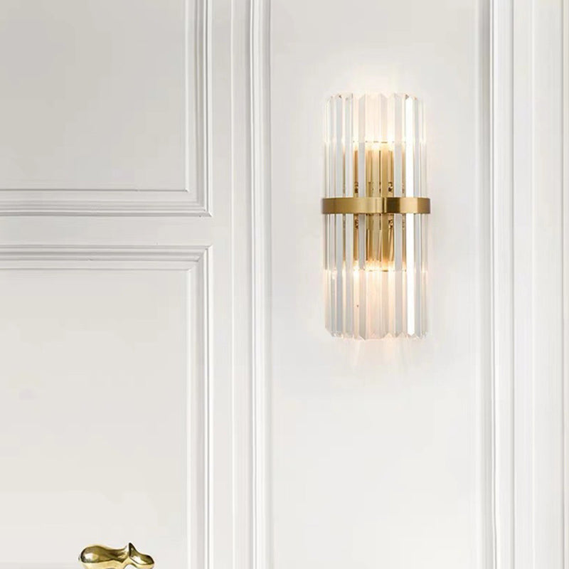 Gold Cylindrical Wall Lamp in Modern Luxury Style Carbon Steel Wall Sconce with Crystal Shade