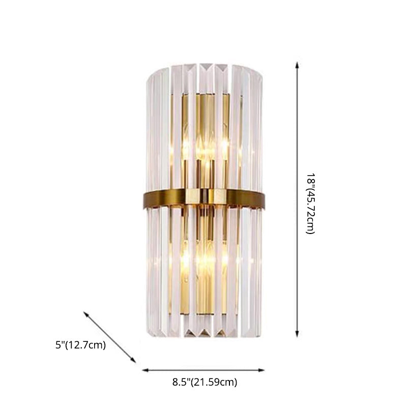 Gold Cylindrical Wall Lamp in Modern Luxury Style Carbon Steel Wall Sconce with Crystal Shade