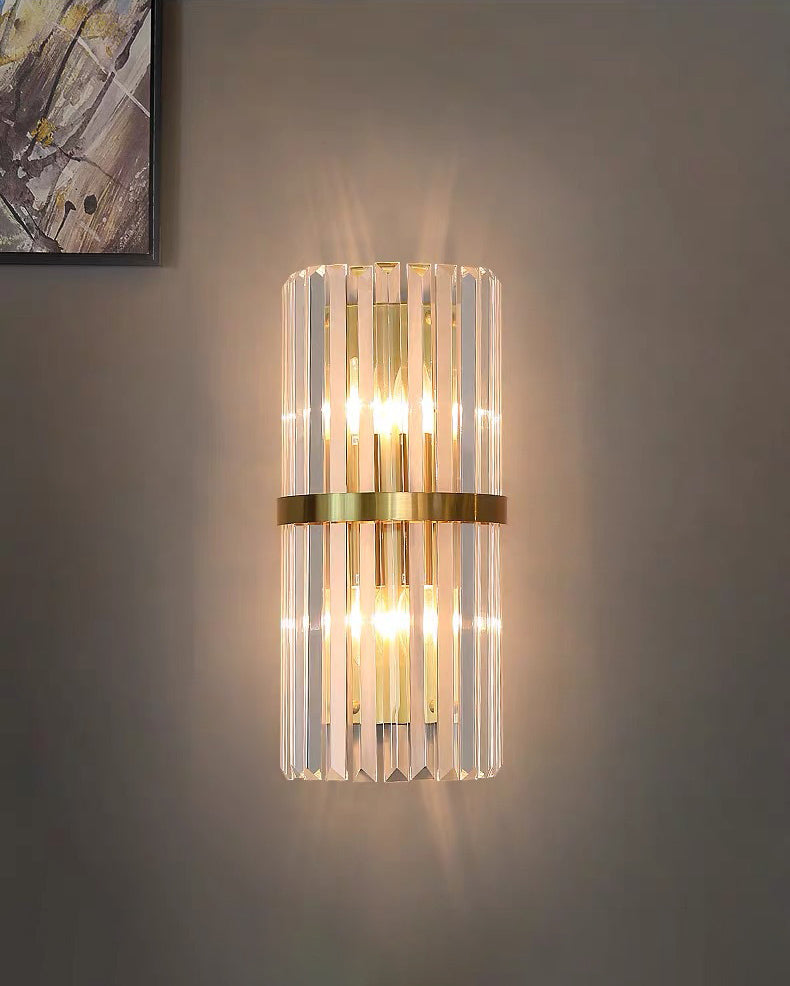 Gold Cylindrical Wall Lamp in Modern Luxury Style Carbon Steel Wall Sconce with Crystal Shade