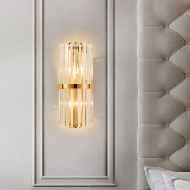 Gold Cylindrical Wall Lamp in Modern Luxury Style Carbon Steel Wall Sconce with Crystal Shade