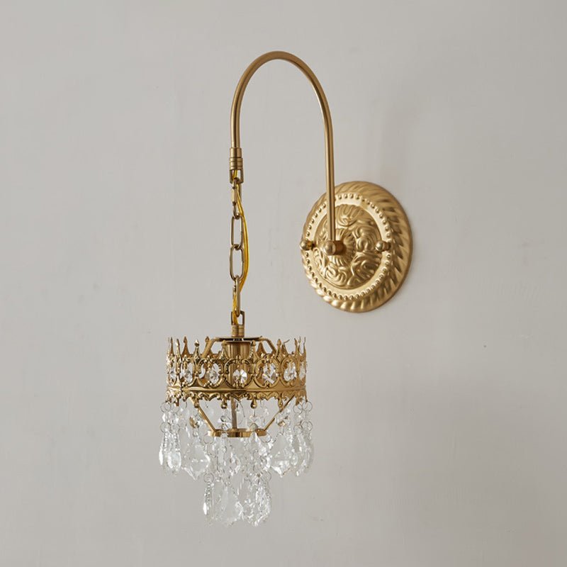 Crystal Hanging Wall Sconce in Modern Unique Style Wrought Iron Wall Lamp for Interior Spaces