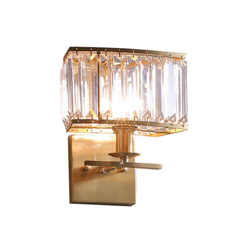 Gold Rectangular Wall Sconce in Modern Luxury Style Copper Wall Lamp with Crystal Shade