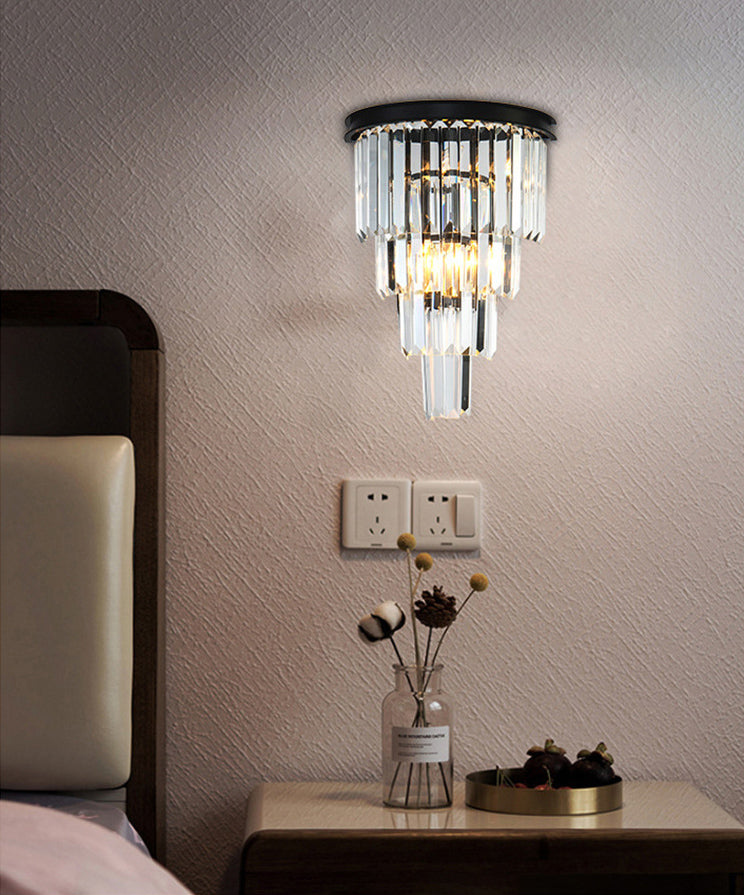 Sfonce da parete in cristallo a 2 luci in moderna lampada da parete in ferro battuto in ferro battuto per camera da letto