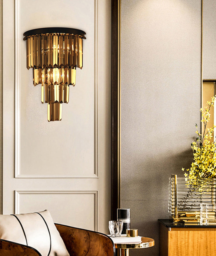 Sfonce da parete in cristallo a 2 luci in moderna lampada da parete in ferro battuto in ferro battuto per camera da letto