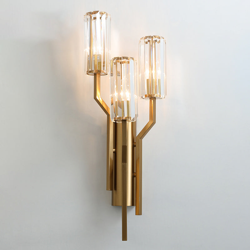 Gold Geometric Wall Sconce in Modern Luxury Style Warhing Fir Wall Lampe With Crystal Shade
