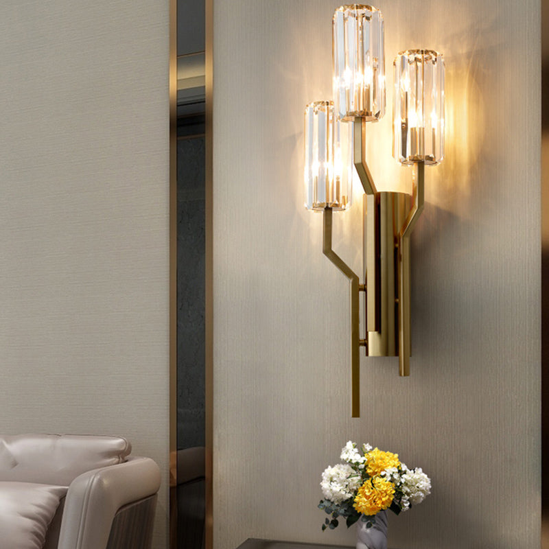 Gold Geometric Wall Sconce in Modern Luxury Style Warhing Fir Wall Lampe With Crystal Shade