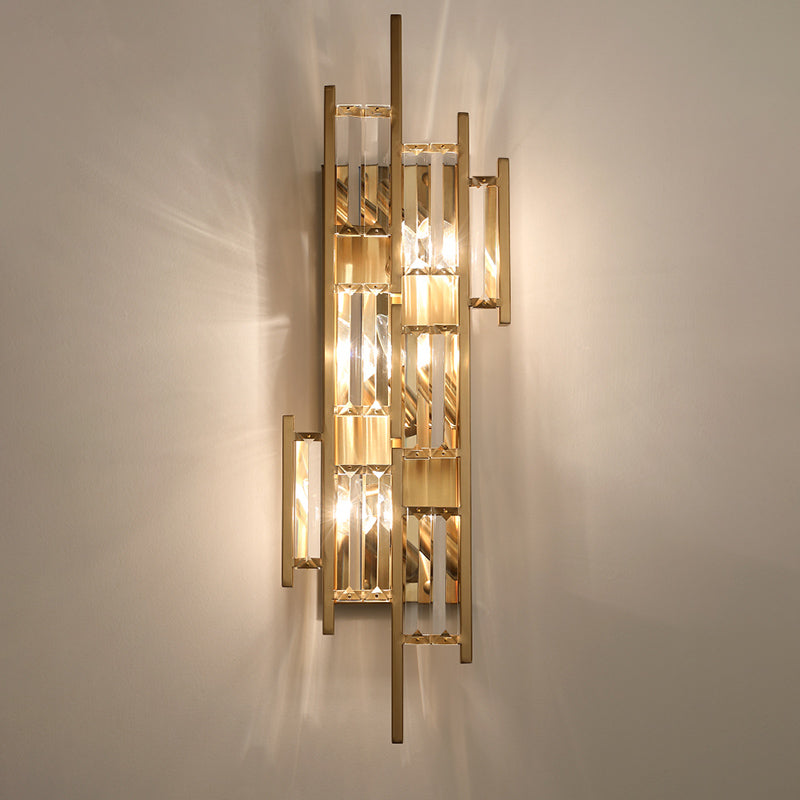 Gold Geometric Wall Sconce in Modern Luxury Style Warhing Fir Wall Lampe With Crystal Shade