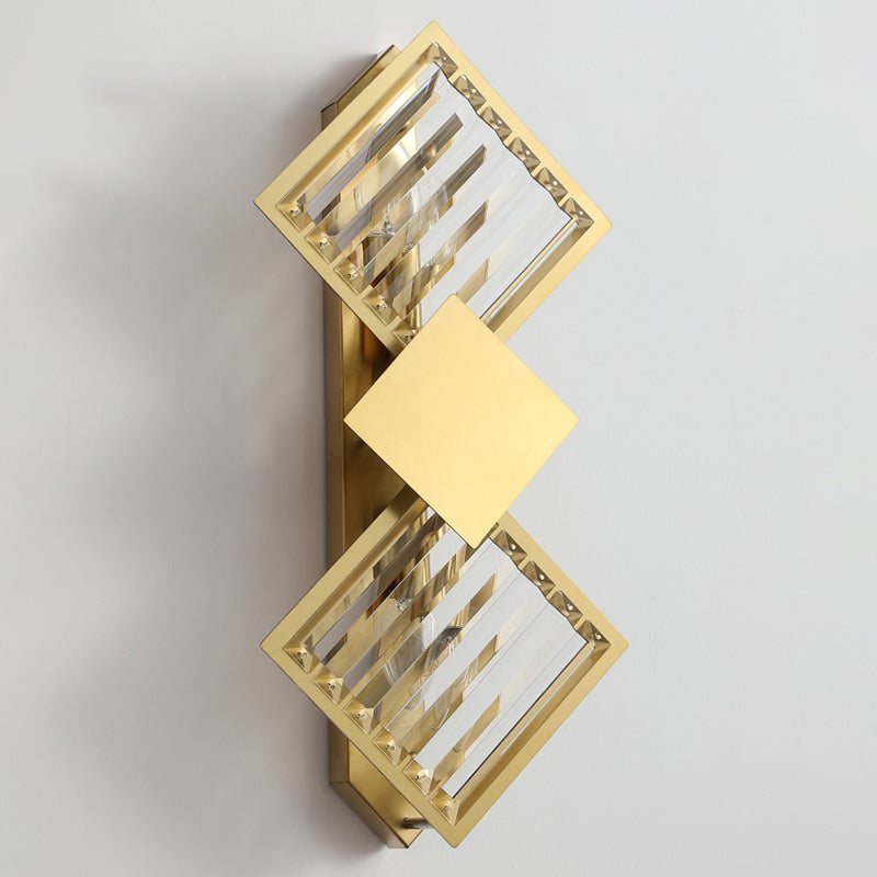 Gold Geometric Wall Sconce in Modern Luxury Style Warhing Fir Wall Lampe With Crystal Shade