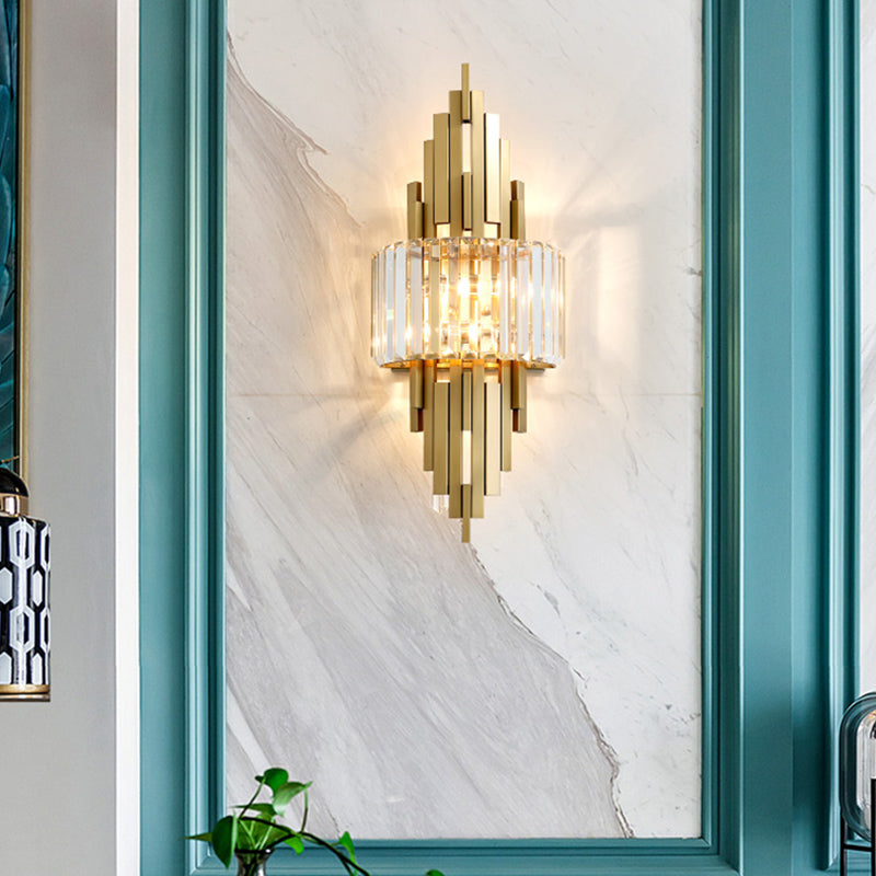 Brass Geometric Wall Sconce in Modern Creative Style Wrought Iron Wall Lamp with Crystal Shade