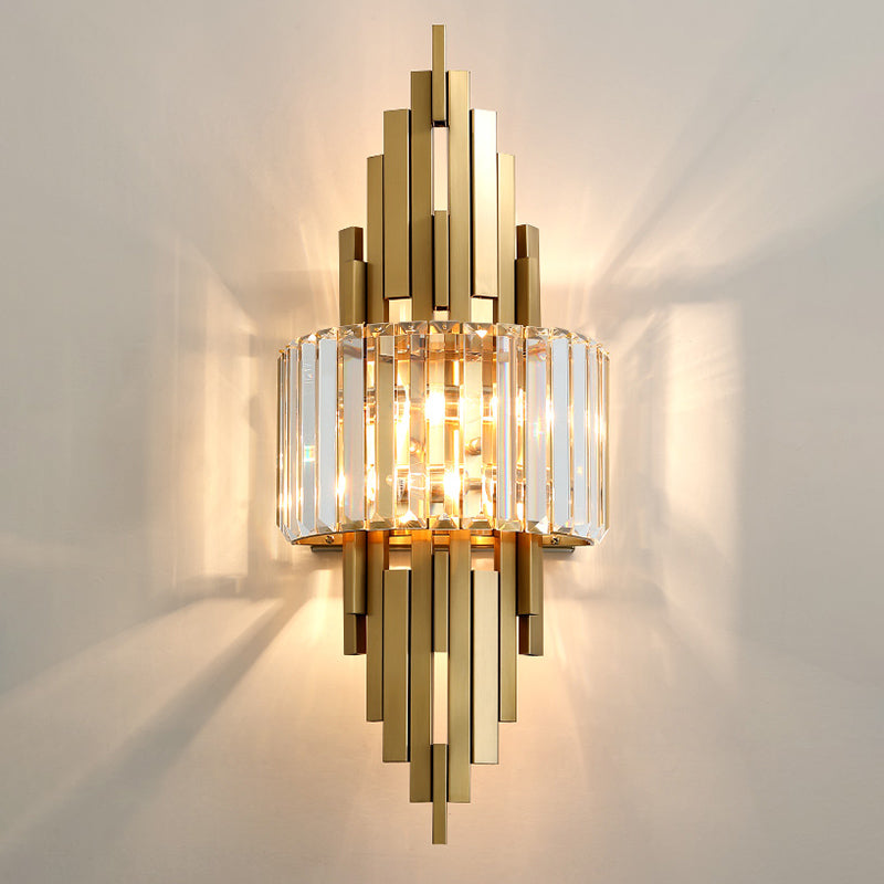 Brass Geometric Wall Sconce in Modern Creative Style Wrought Iron Wall Lamp with Crystal Shade