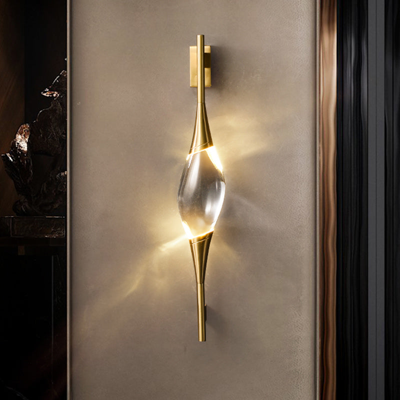 Gold LED Wall Lamp in Modern Luxury Style Copper Teardrop Wall Sconce with Crystal Shade
