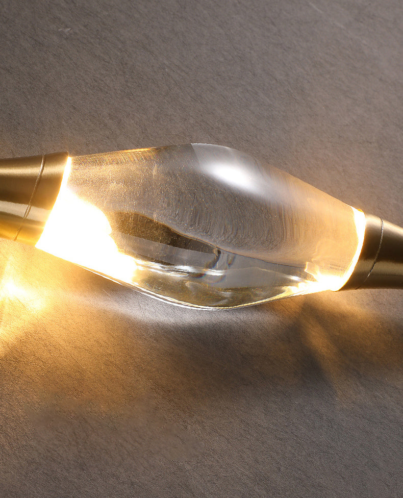 Gold LED Wall Lamp in Modern Luxury Style Copper Teardrop Wall Sconce with Crystal Shade