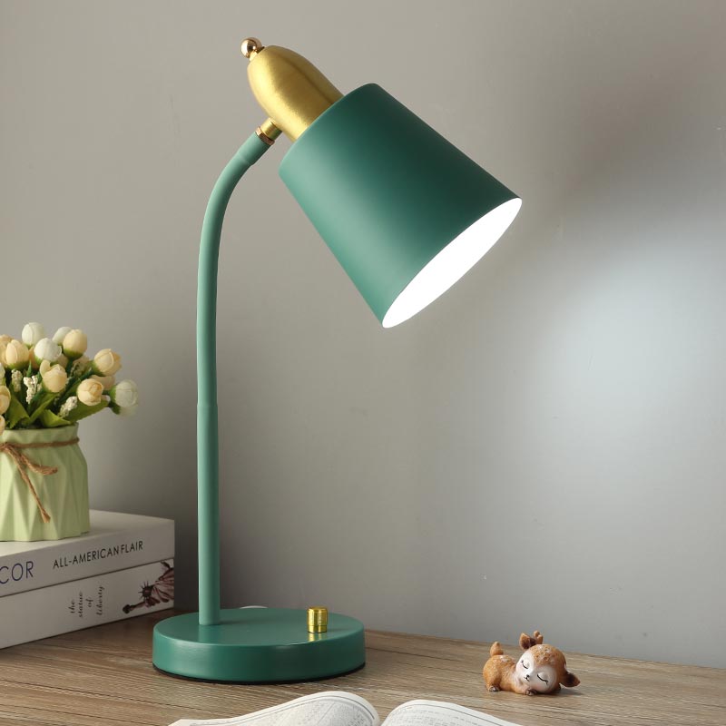 Single-Bulb Study Room Desk Lamp Macaron Style Table Light with Tapered Metal Shade