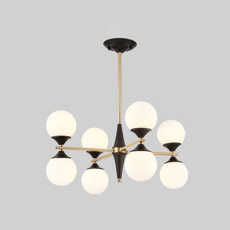 Globe Chandelier Post-modern White Glass Living Room Hanging Light in Black and Gold