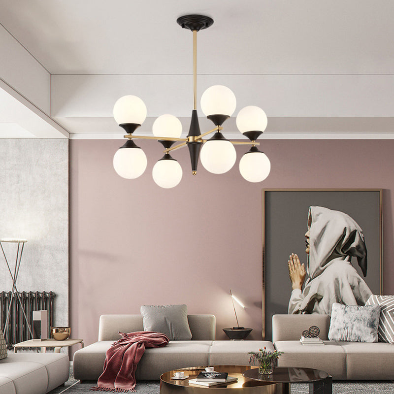Lampadario globo postumi di vetro bianco post-moderno salotto appeso in nero e oro
