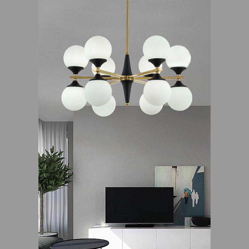 Lampadario globo postumi di vetro bianco post-moderno salotto appeso in nero e oro