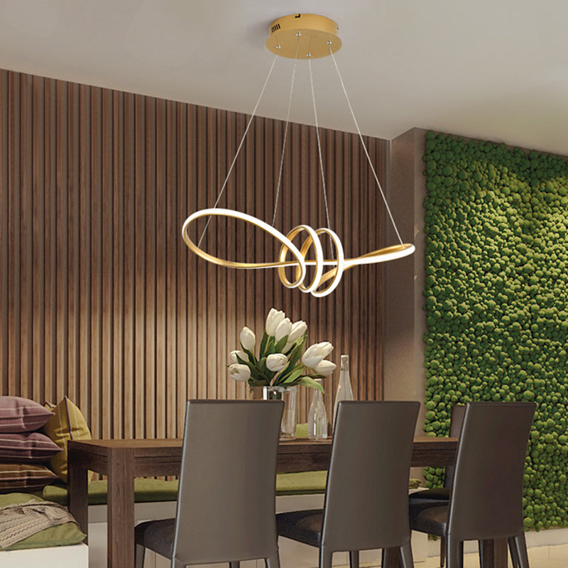 Minimalist Line Art Chandelier Metal Dining Room LED Hanging Pendant Light in Gold