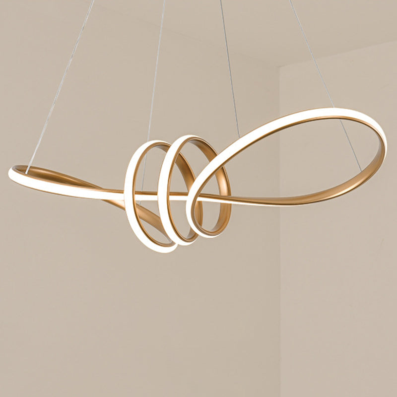 Minimalist Line Art Chandelier Metal Dining Room LED Hanging Pendant Light in Gold