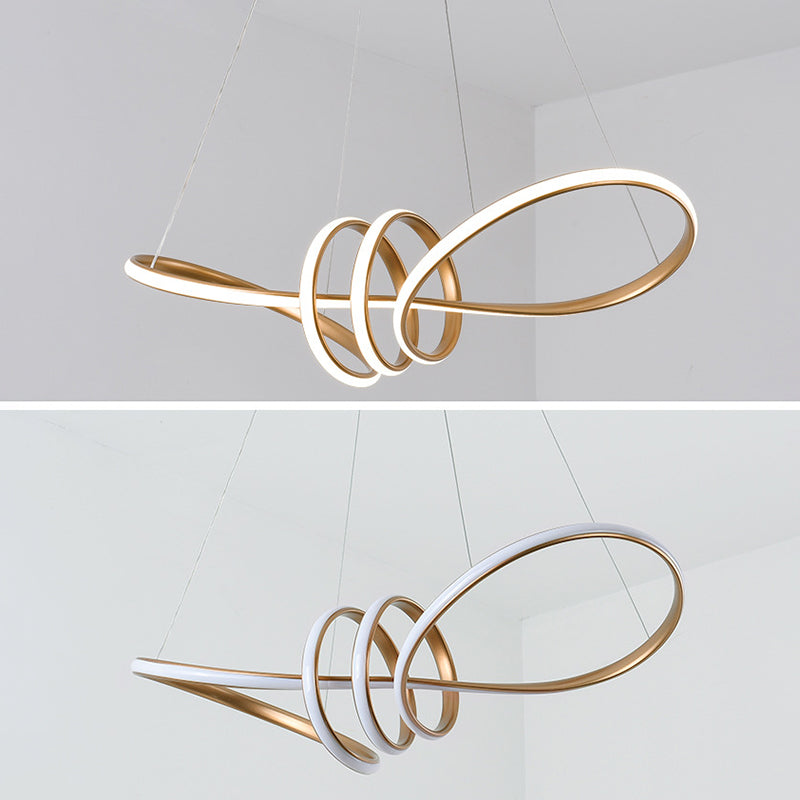 Minimalist Line Art Chandelier Metal Dining Room LED Hanging Pendant Light in Gold