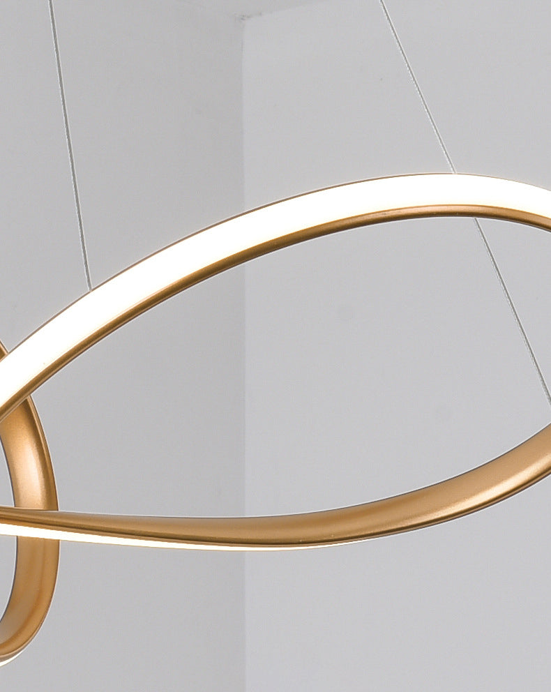 Minimalist Line Art Chandelier Metal Dining Room LED Hanging Pendant Light in Gold