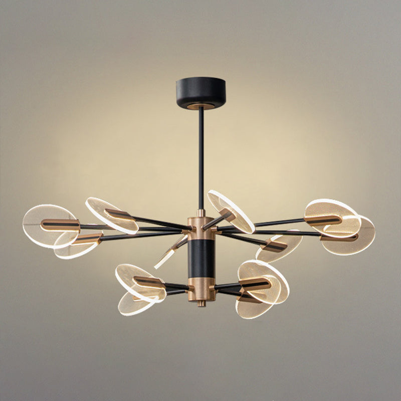 Black and Gold Sputnik Chandelier Postmodern LED Acrylic Suspension Light for Living Room