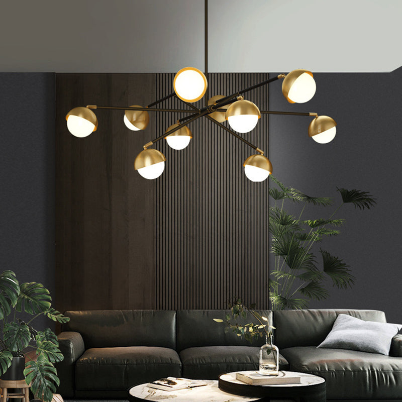 Postmodern Sputnik Chandelier Metal Living Room Pendant Light with White Glass Shade