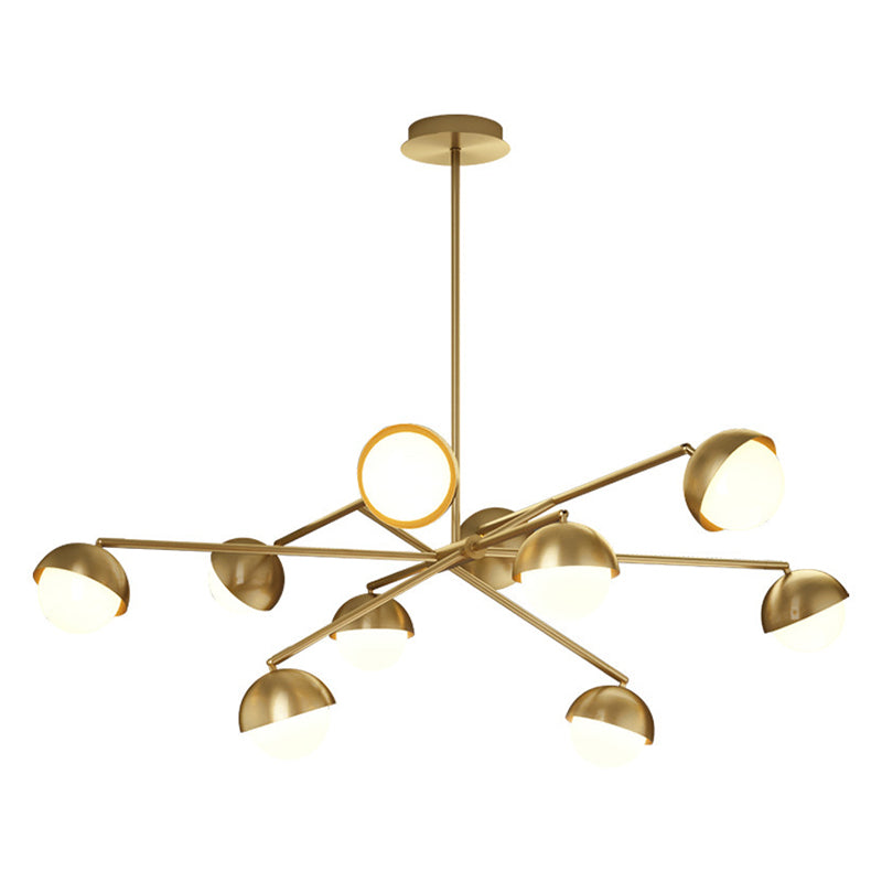 Postmodern Sputnik Chandelier Metal Living Room Pendant Light with White Glass Shade