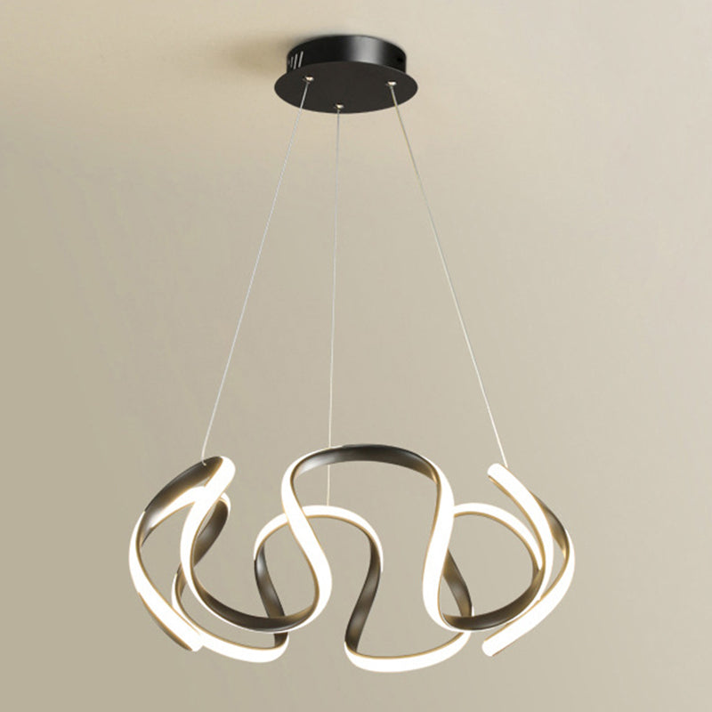 Luz de colgante lineal LED de aluminio en una lámpara de araña de hierro forjado de estilo minimalista moderno con sombra acrílica